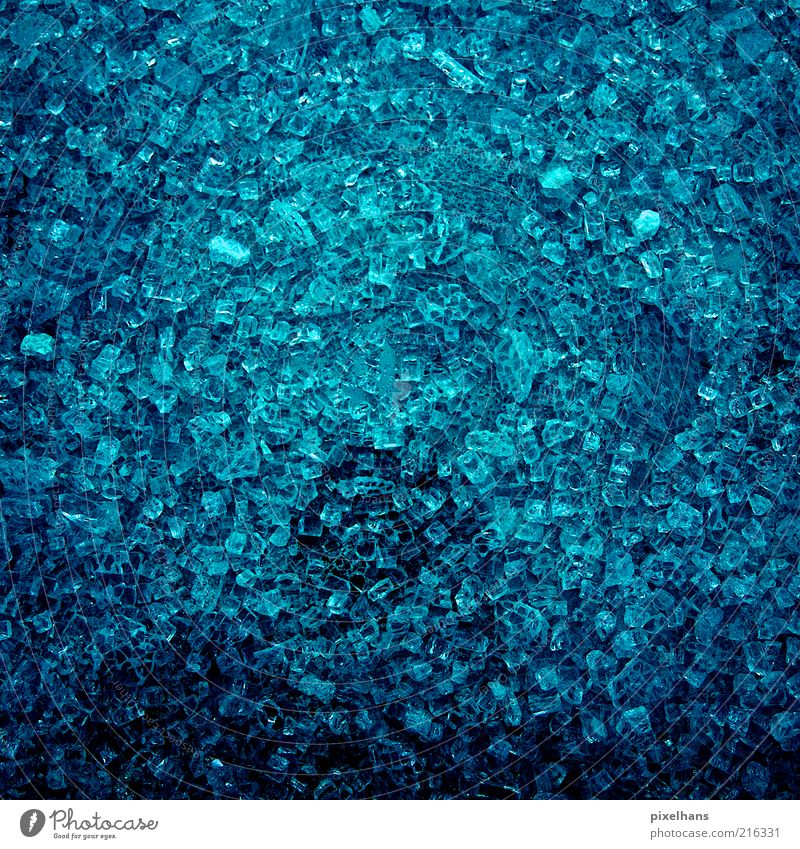 shattered Glass Bright Blue Black Splinter of glass Turquoise Light blue Structures and shapes Colour photo Interior shot Close-up Detail Deserted Day