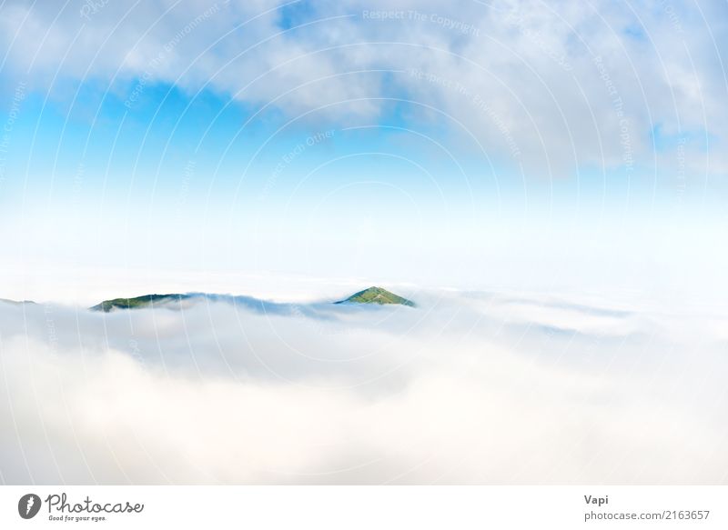 Green mountain peak in the clouds Vacation & Travel Trip Summer Ocean Island Mountain Nature Landscape Sky Clouds Horizon Fog Hill Peak Volcano Aircraft Above