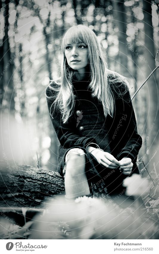 ...and another girl in the woods..04 Style Beautiful Human being Feminine Young woman Youth (Young adults) 1 18 - 30 years Adults Summer Tree Coat Blonde
