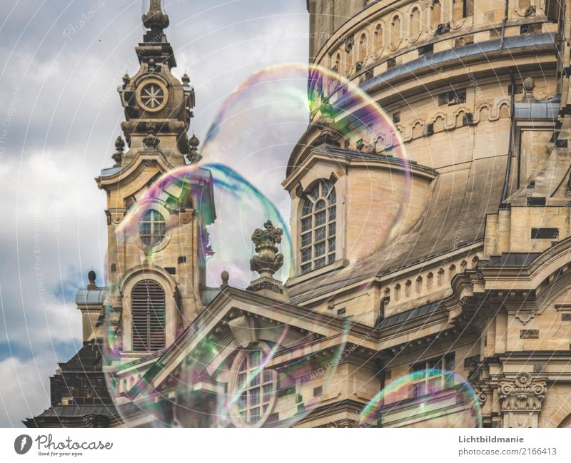 Soap bubbles in front of Frauenkirche Style Joy Tourism Sightseeing City trip Entertainment Science & Research Art Dance Youth culture Outdoor festival Stage