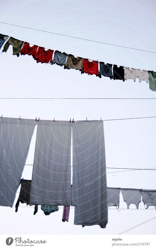 washing day Living or residing Clothing T-shirt Hang Multicoloured Red White Portrait format Pure Laundry Clothesline Rag Dry Colour photo Exterior shot