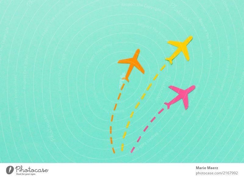 Flight Fleet Vacation & Travel Tourism Far-off places Aviation Airplane Flying Esthetic Cool (slang) Yellow Pink Turquoise Flexible Life Movement Icon