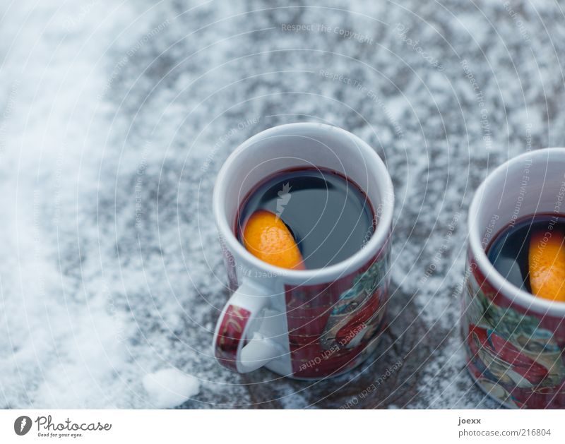 Hot wine Winter Snow Cold Mulled wine Orange slice Cup Christmas & Advent Colour photo Exterior shot Day hot wine cups Deserted mug of hot wine Hot drink 2