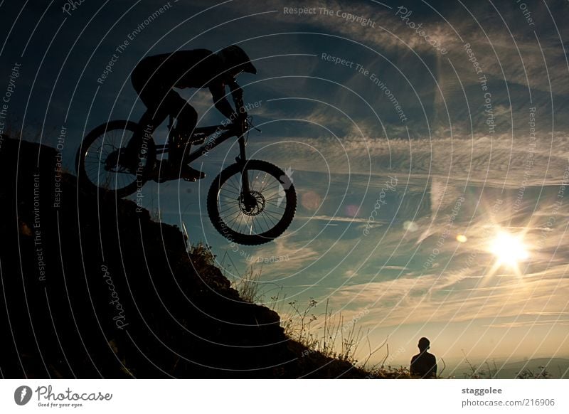 mountainbikeski III Leisure and hobbies Sports Bicycle Human being Beautiful weather Driving Jump Mountain bike Back-light Colour photo Subdued colour