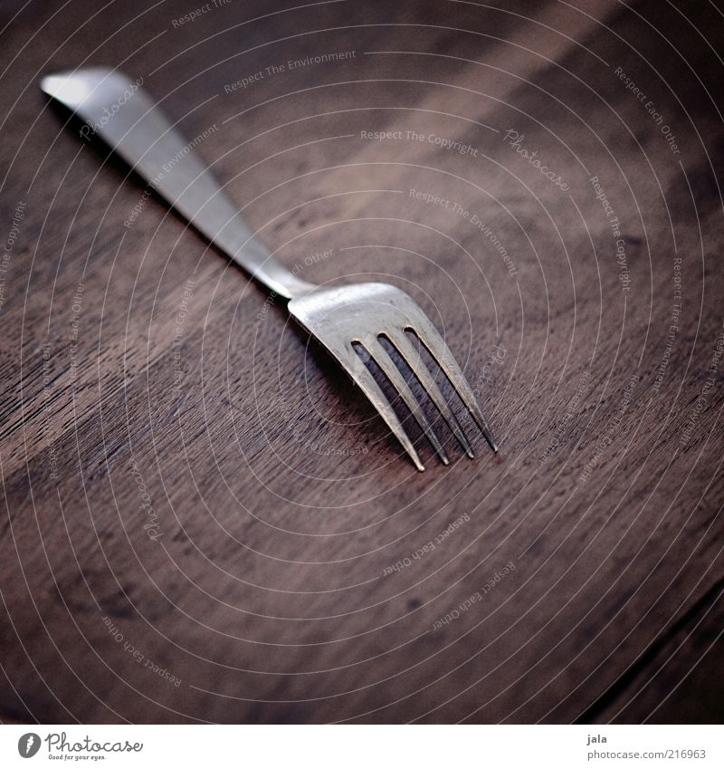 silver plate Cutlery Fork Wood Metal Esthetic Brown Silver Colour photo Interior shot Deserted Copy Space top Copy Space bottom Neutral Background Reflection
