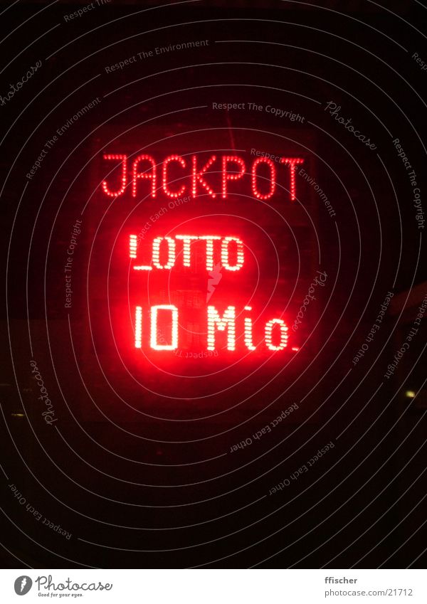 Jackpot! Game of chance Lottery Red 10 Millions Things jackpot dead Money Night Light