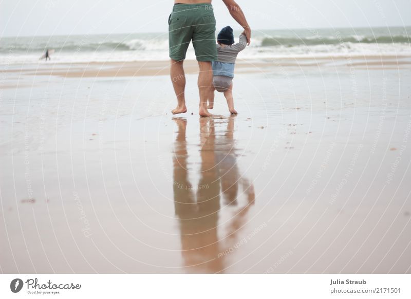 Go Masculine Feminine Baby Man Adults 2 Human being 1 - 3 years Toddler 30 - 45 years Nature Sand Water Summer Waves Coast Beach Ocean Atlantic Ocean Pants