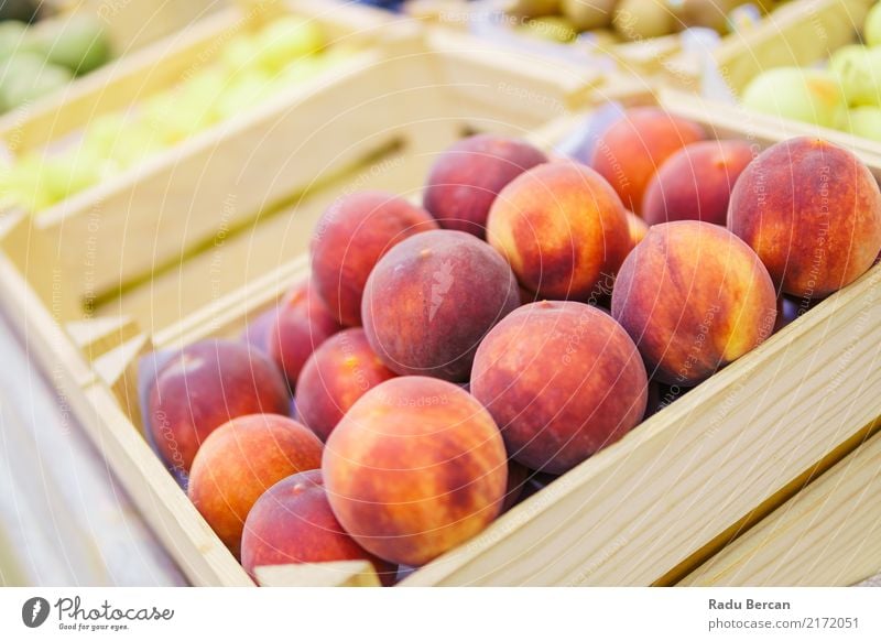 Peaches For Sale In Fruit Market Food Vegetable Nutrition Eating Organic produce Vegetarian diet Diet Shopping Nature Marketplace Box Container Wood To feed