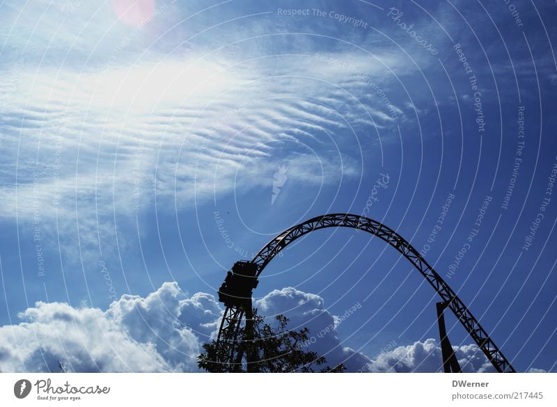 Life is a roller coaster! Leisure and hobbies Environment Nature Sky Clouds Beautiful weather Park Infinity Blue Emotions Roller coaster Amusement Park