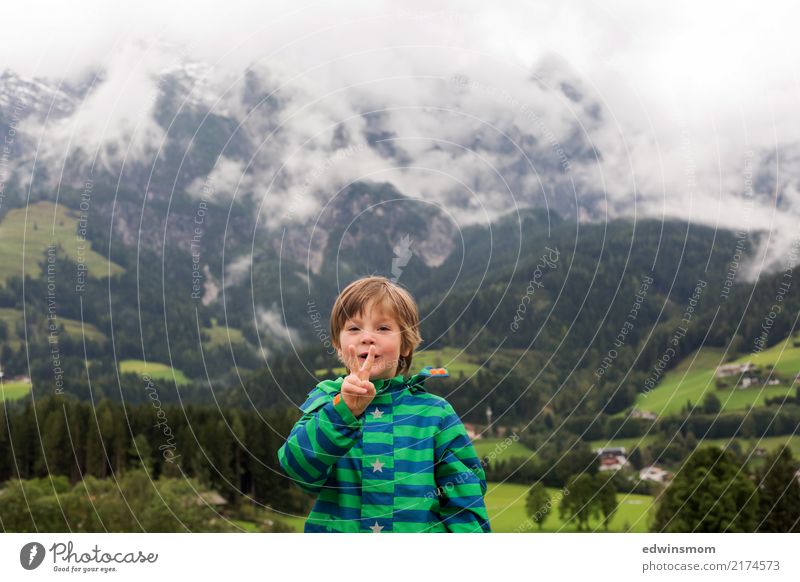 peace Trip Mountain Masculine Child Boy (child) 1 Human being Summer Autumn Fog Forest Jacket Short-haired Smiling Looking Stand Brash Free Small Natural Cute