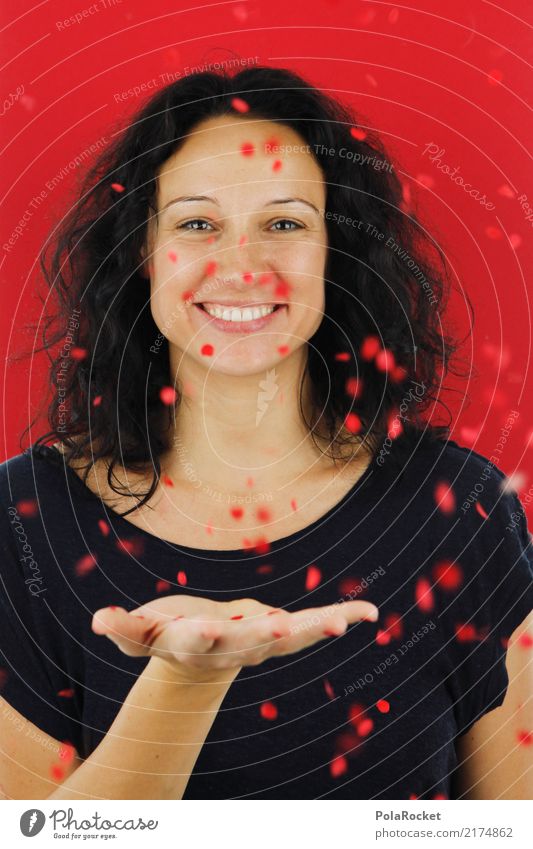 #A# Confetti red Human being 1 Art Esthetic Woman Friendliness Joy Comical Funster The fun-loving society Red Surprise Colour photo Multicoloured Interior shot