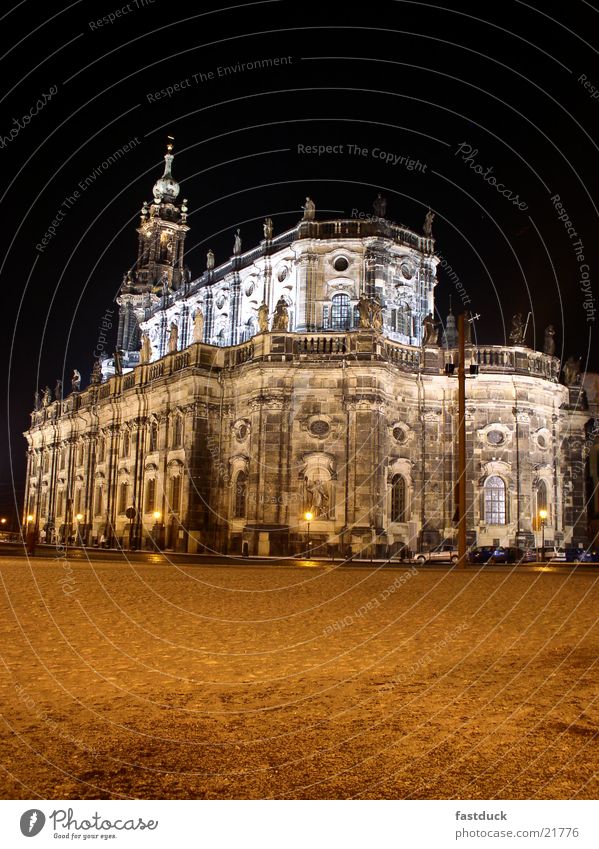 court church Dresden Winter Night Red Black White Historic Cathedral