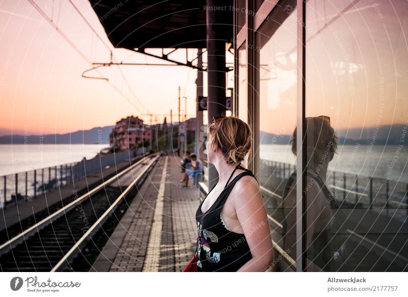 Waiting for the train Vacation & Travel Tourism Trip Adventure Far-off places Sightseeing City trip Summer Summer vacation Ocean Night life Feminine Woman