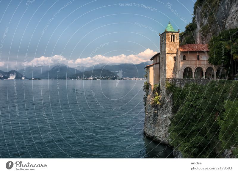 Church on Lake Maggiore Lago Maggiore Historic Mountain Water Summer cliff coast abyss Ancient Exterior shot Italy Building Round arch on the slope on the brink