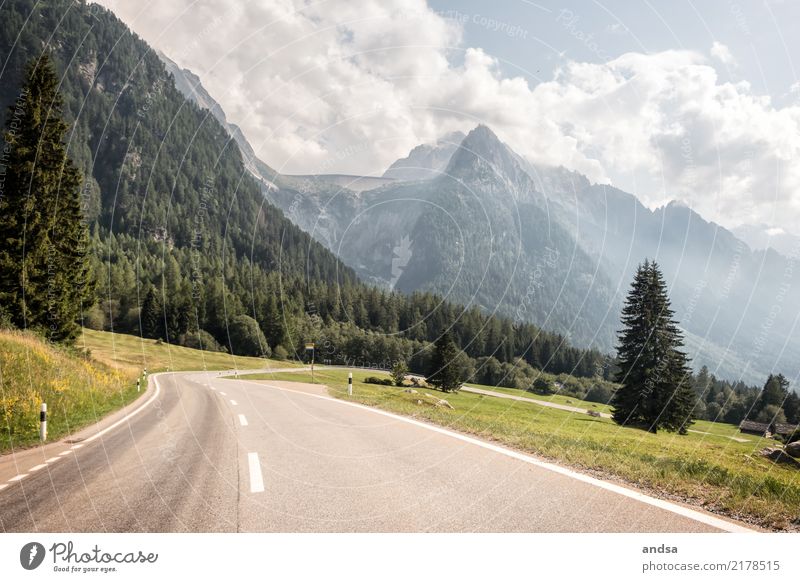 Curvy road in the mountains near a pass Street Pass Mountain Alps Switzerland Summer Massive Landscape Curve pass road curvy Tourism Peak Beautiful weather