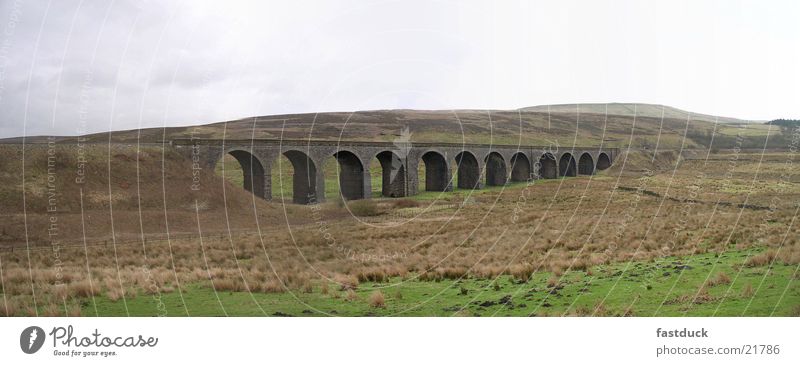 Yorkshire Dales Viaduct (Panorama) England Panorama (View) Great Britain Grass Transport yorkshire dales Landscape Bridge Railroad viaduct Large