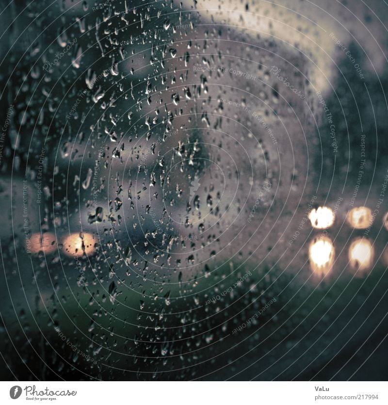 I can't stand the rain Bad weather Rain Road traffic Bus travel Car Cold Wet Gloomy Blue Gray Black Sadness Subdued colour Detail Deserted Evening Reflection