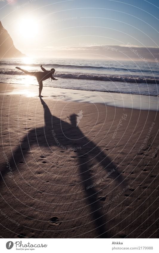 Man in beach scale before sunset at the sea Athletic Fitness Life Harmonious Senses Relaxation Calm Meditation Fragrance Summer Summer vacation Beach