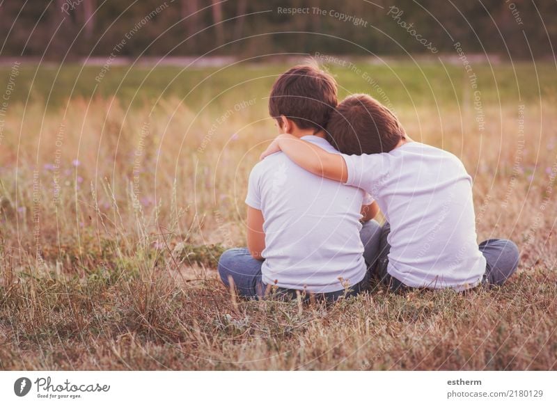 Brothers embracing in the field Lifestyle Human being Masculine Child Toddler Boy (child) Brothers and sisters Family & Relations Friendship Infancy 2