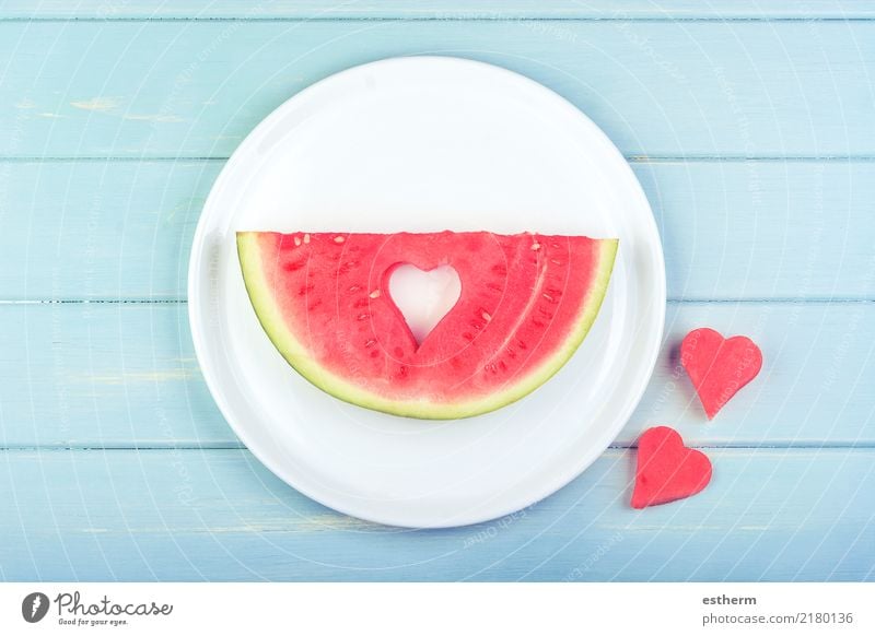 Watermelon with heart-shaped pieces Food Fruit Dessert Nutrition Eating Breakfast Lunch Crockery Lifestyle Healthy Wellness Heart Diet To feed Feeding Brash