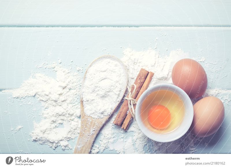 eggs with flour and cinnamon on a table Food Grain Dough Baked goods Dessert huevos Nutrition Lunch Diet Spoon To feed Feeding Brash Healthy Delicious Rich