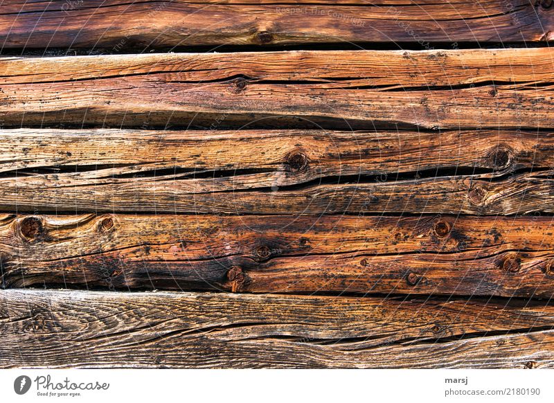 layer by layer Hut Wall (barrier) Wall (building) Wooden wall Old Uniqueness Natural Brown Background picture Torn Knothole Material Crack & Rip & Tear