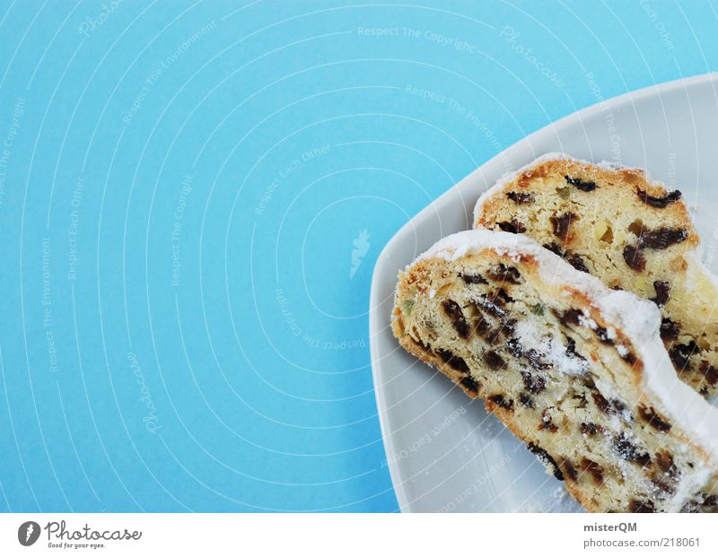 Stollen. Dessert Candy Esthetic Christmas & Advent Blue Nutrition Raisins Cake December Confectioner`s sugar Baked goods Dough Tradition To have a coffee