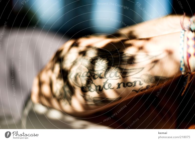 Shadows tattooed into the skin Style Feminine Woman Adults Skin Arm 1 Human being Tattoo Bright Shadow play Bracelet Tattooed Underarm Colour photo