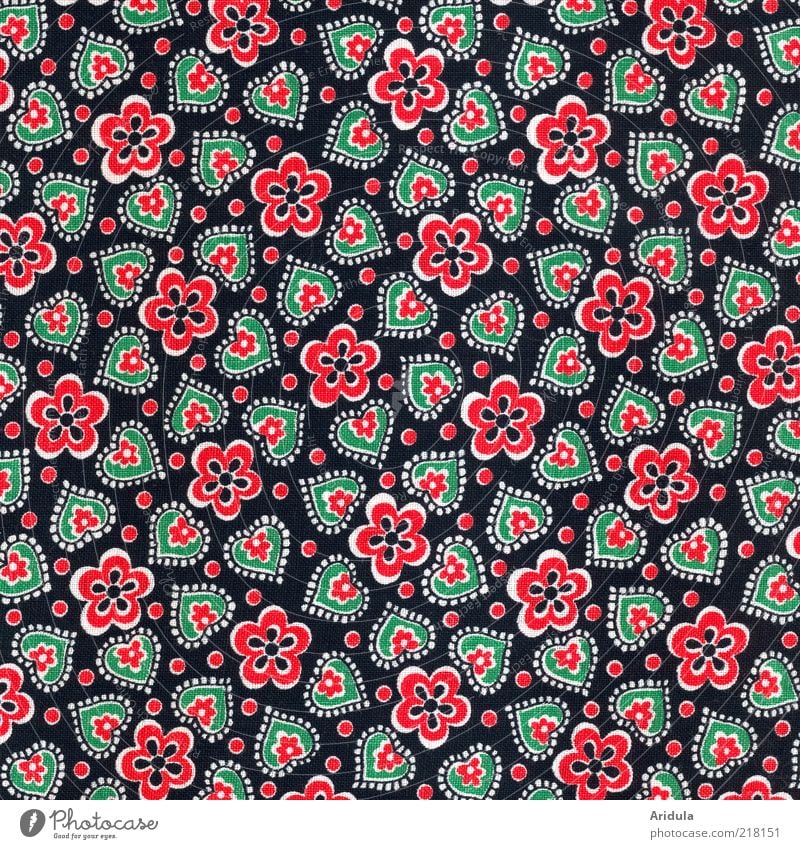 Fabric_pattern_flowers/hearts Fashion Cloth Textiles Heart Design Black Red Green Point Cute Structures and shapes Pattern Cloth pattern Heart-shaped