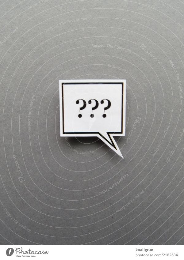 ??? Characters Signs and labeling Communicate Sharp-edged Gray Black White Emotions Moody Curiosity Interest Question mark Speech bubble Ask Colour photo