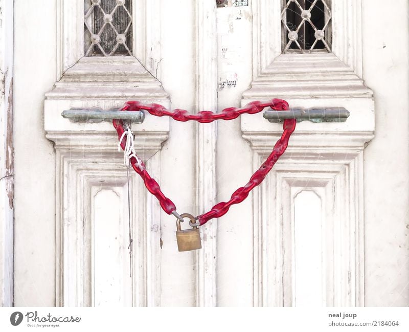 Closed for love Old town House (Residential Structure) Facade Door Chain Lock bicycle lock Heart Love Sex Wait Eroticism Together Happy Town Red Infatuation