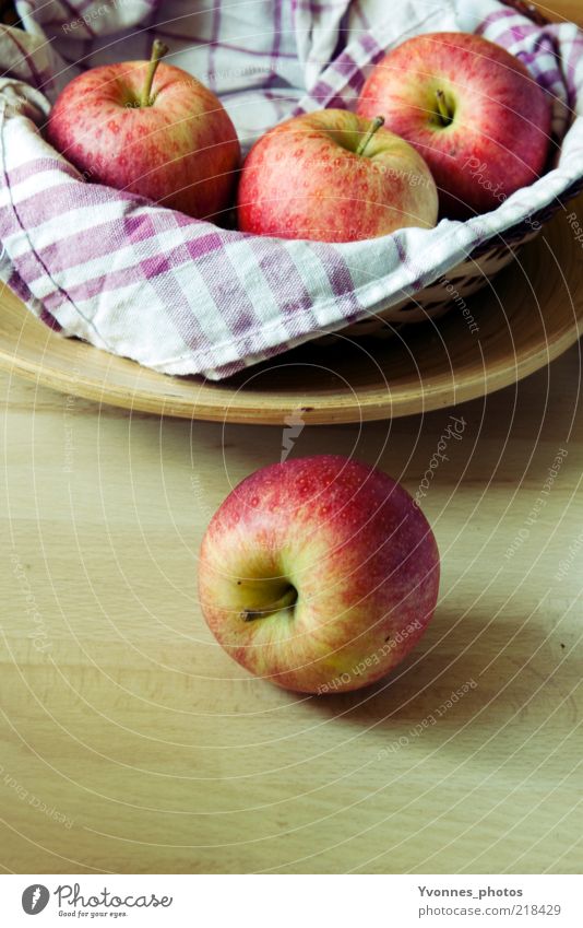 An apple a day Food Fruit Apple Nutrition Organic produce Vegetarian diet Diet Slow food Bowl Fresh Healthy Yellow Gold Red Towel Dish towel Colour photo