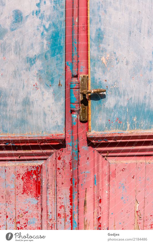 old weathered door with chipped paint in different colors liapades Corfu Village Deserted Architecture Door handle Historic pretty Uniqueness Broken Curiosity