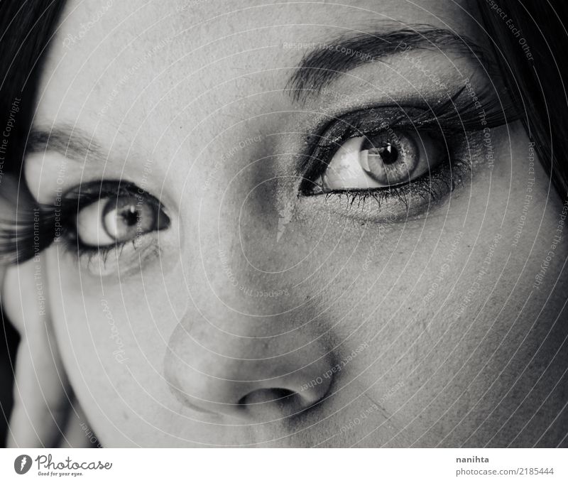 Close up of the beautiful eyes of a young woman Elegant Style Beautiful Skin Face Make-up Mascara Human being Feminine Young woman Youth (Young adults) Eyes