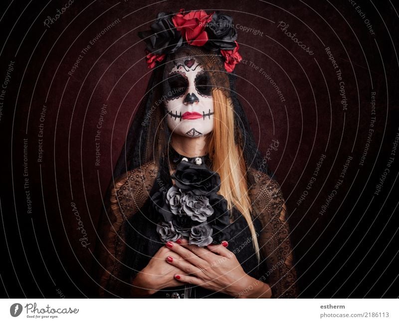 young woman in halloween costume Human being Feminine Young woman Youth (Young adults) Woman Adults 1 30 - 45 years Movement Feasts & Celebrations Dark