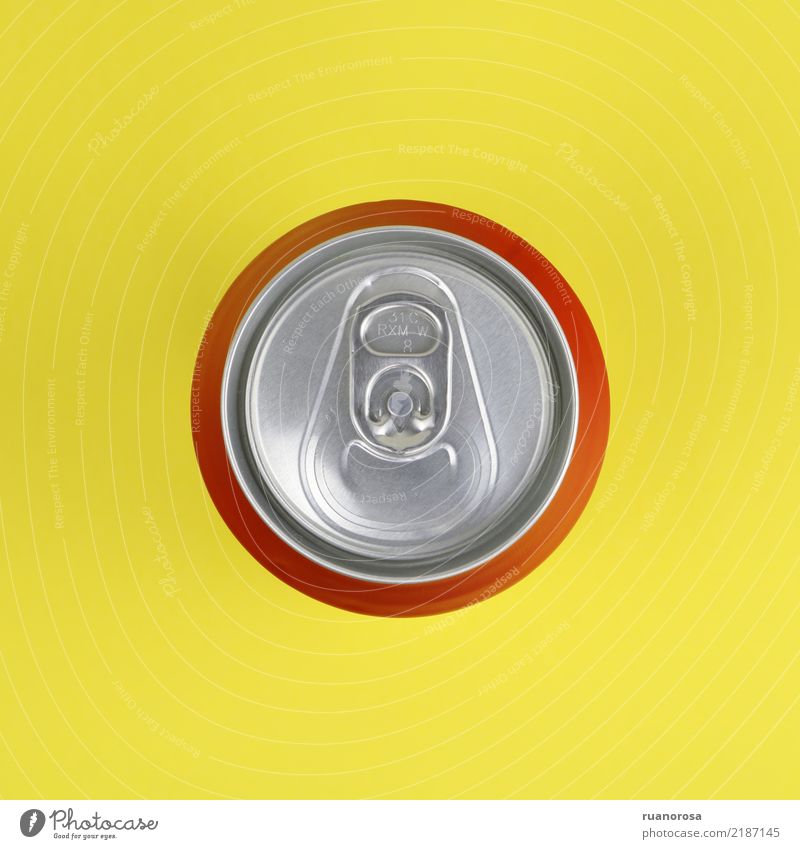soda can top view isolated on yellow background tin red coke Colour tin can