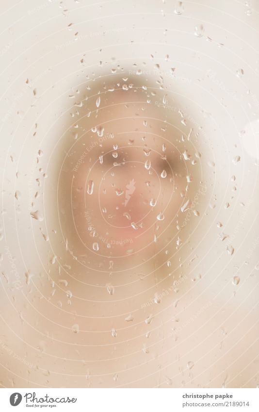 Behind water drops Living or residing Flat (apartment) Bathroom Feminine Young woman Youth (Young adults) Face 1 Human being 30 - 45 years Adults Blonde Water