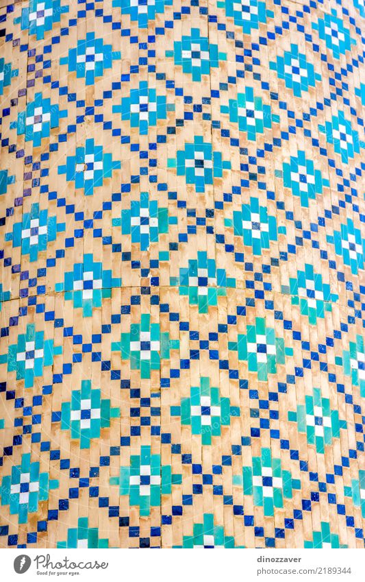 Blue mosaic detail, Uzbekistan Style Design Beautiful Vacation & Travel Art Culture Building Facade Brick Ornament White Religion and faith Tradition Mosaic