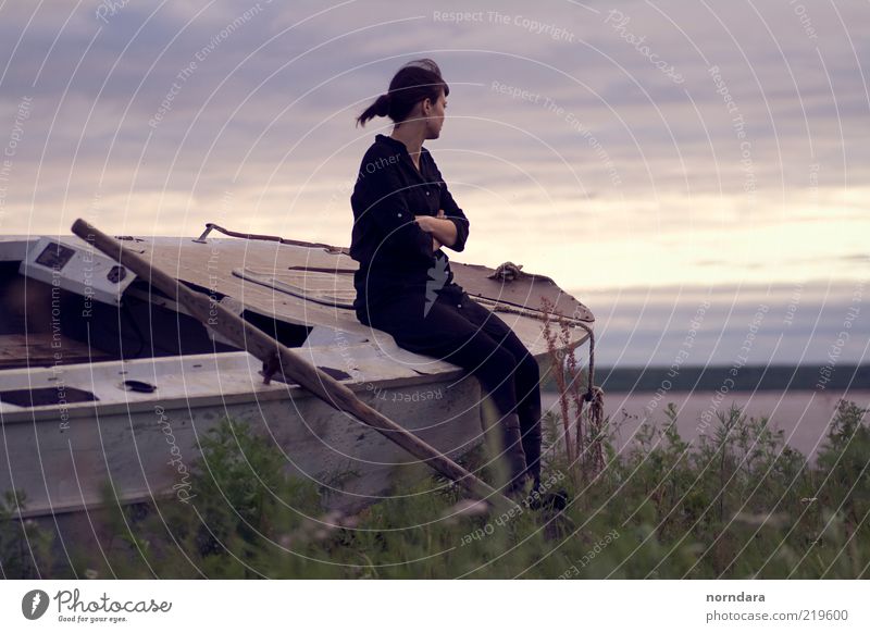 she and the boat. Human being Woman Adults Hair and hairstyles 1 18 - 30 years Youth (Young adults) Nature Landscape Plant Air Water Sky Summer