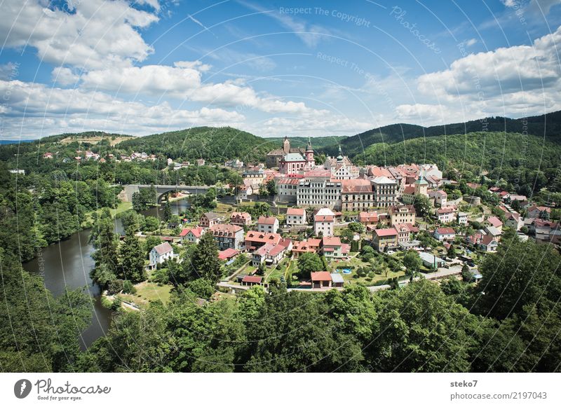 Loket - city on the river Summer Beautiful weather Hill River bank Cheb Czech Republic Small Town Old town Historic Protection Safety (feeling of) Center point
