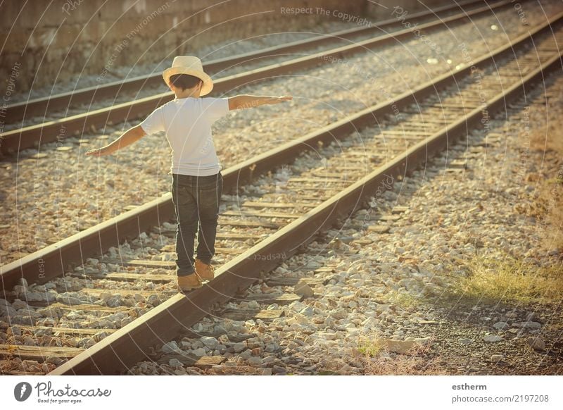 child on train tracks Lifestyle Playing Vacation & Travel Trip Adventure Freedom Human being Masculine Child Toddler Infancy 1 3 - 8 years Transport