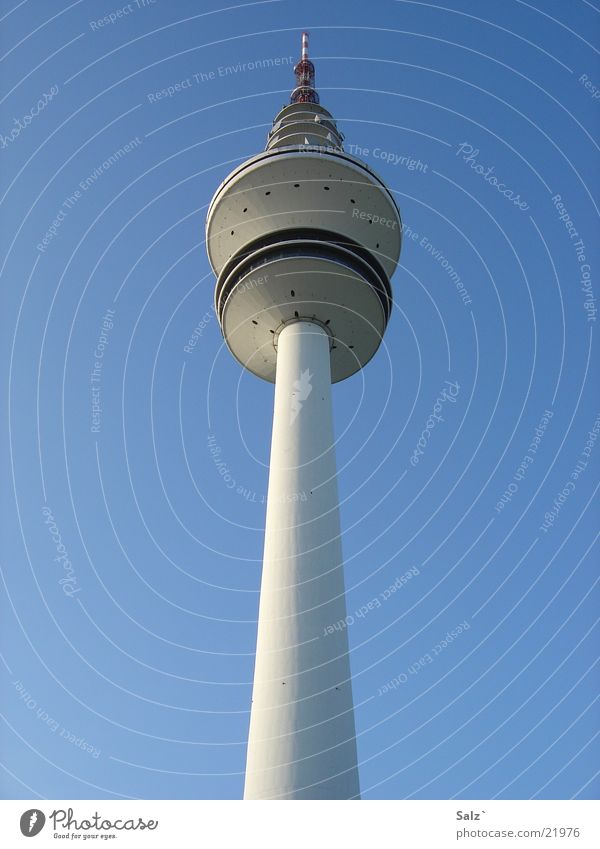 Sky on a stick Large Beautiful Architecture Hamburg Ice Tower Beautiful weather Blue Television tower Worm's-eye view Exterior shot Hamburg TV tower
