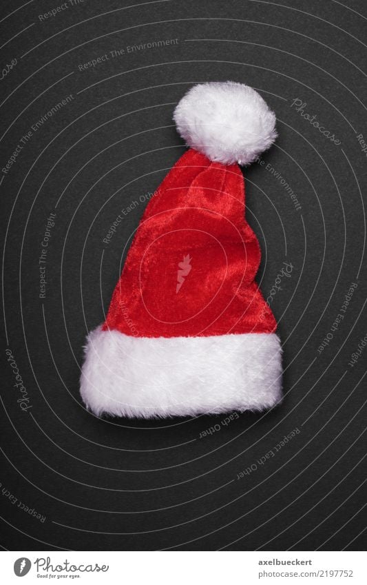 Santa hat Design Feasts & Celebrations Christmas & Advent Cap Red Black White Tradition Santa Claus Christmas decoration Santa Claus hat Dark background Card