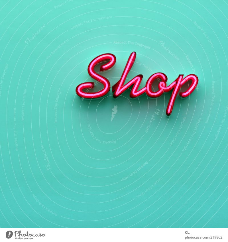 shop Lifestyle Esthetic Turquoise Magenta Pink Typography Neon sign Capitalism Entrance Wall (building) Neutral Background Characters Light Illuminate