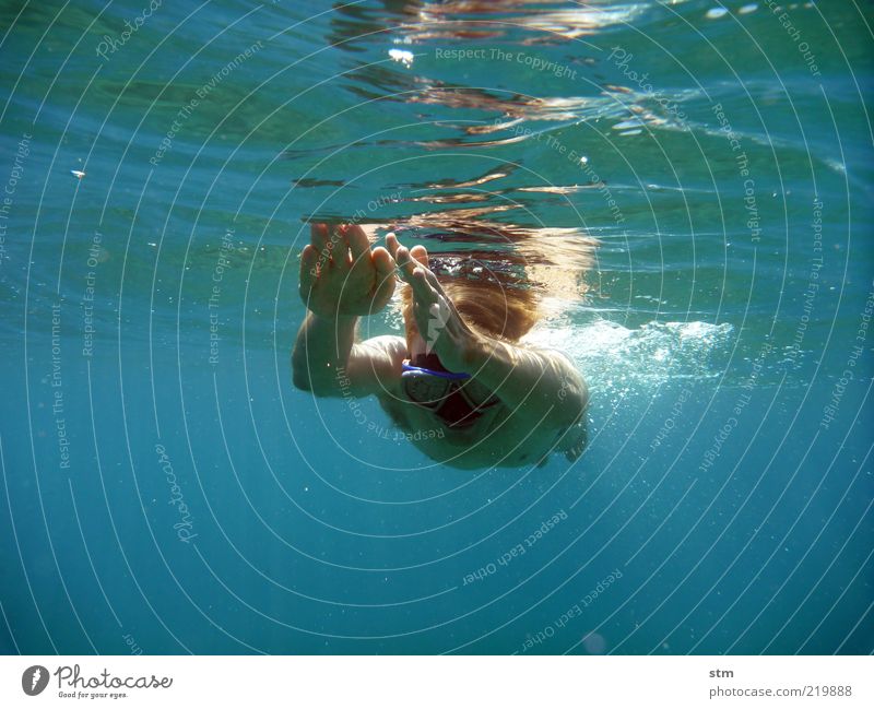 Man dives under water Freedom Summer Summer vacation Sun Ocean Waves Sports Fitness Sports Training Aquatics Sportsperson Dive Human being Adults Skin