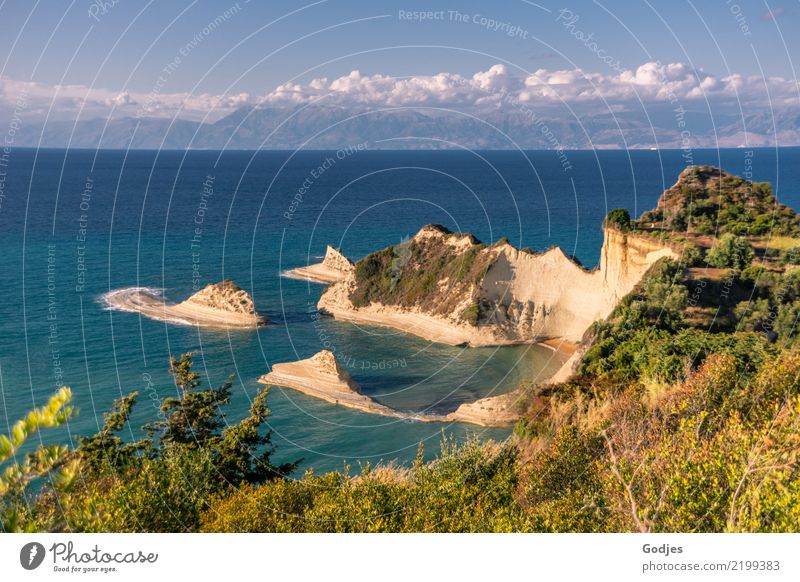 Akra Drastis, the most northwestern point of the island of Corfu Nature Landscape Plant Earth Sand Water Sky Clouds Horizon Summer Warmth Tree Grass Bushes