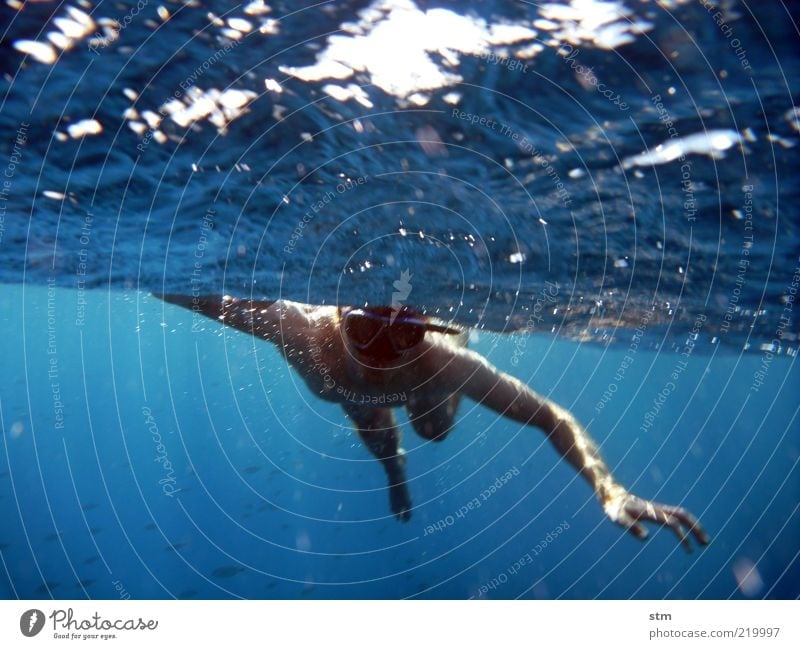 Underwater shot of a swimming man Swimming & Bathing Leisure and hobbies Snorkeling Vacation & Travel Freedom Summer Summer vacation Ocean Waves Sports Fitness