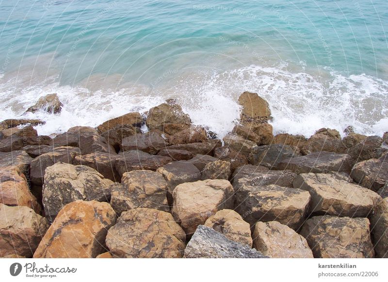 Stones as breakwaters Waves Ocean Break water Reef Coast Beach Water Bay sea noise coastal strip Blue