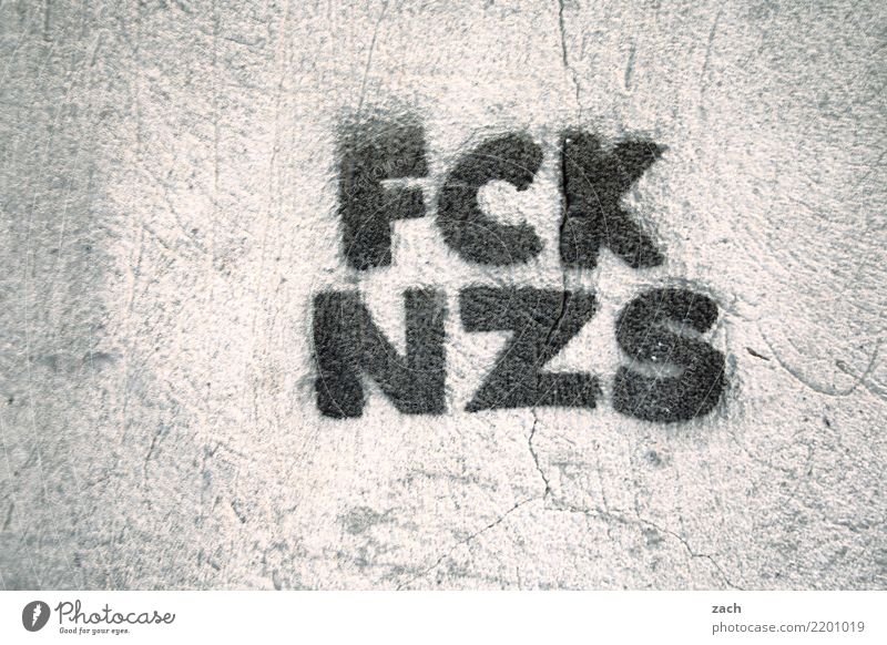 FCK Subculture Skinhead Wall (barrier) Wall (building) Facade Sign Characters Graffiti Aggression Threat Anger Gray Frustration Force Hatred Fascist Fascism