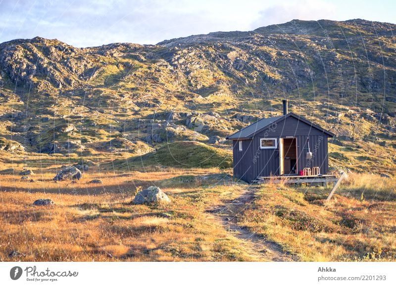 Wooden hut in Scandinavian mountain landscape in evening mood Harmonious Contentment Calm Vacation & Travel Adventure Nature Mountain Norway Deserted
